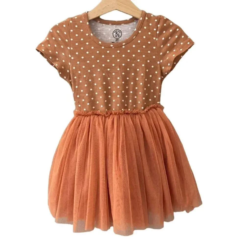 Taylor Joelle Polka Dot Tutu Dress - Orange Clay Terracotta - 2T